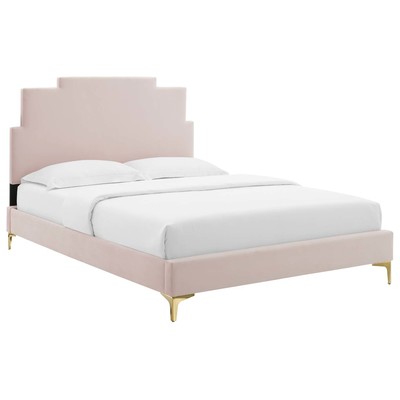 Modway Furniture Beds, Gold,Pink,Fuchsia,blush, Metal,Upholstered,Wood, Platform, Full,Queen, Beds, 889654938439, MOD-6703-PNK