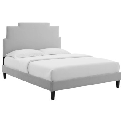 Beds Modway Furniture Lindsey Light Gray MOD-6705-LGR 889654938309 Beds Black ebonyGray Grey Upholstered Wood Platform Full Queen 