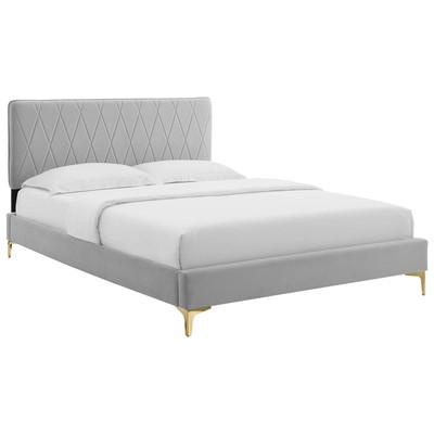 Beds Modway Furniture Phillipa Light Gray MOD-6706-LGR 889654938224 Beds Gold Gray Grey Metal Upholstered Wood Platform Full Queen 