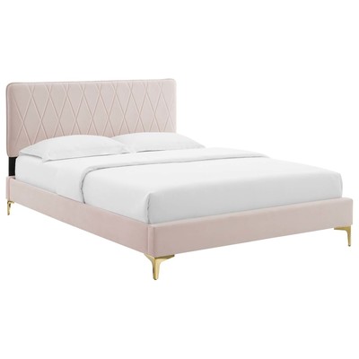 Modway Furniture Beds, Gold,Pink,Fuchsia,blush, Metal,Upholstered,Wood, Platform, Full,Queen, Beds, 889654938194, MOD-6706-PNK