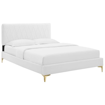 Beds Modway Furniture Phillipa White MOD-6706-WHI 889654938170 Beds Gold White snow Metal Upholstered Wood Platform Full Queen 