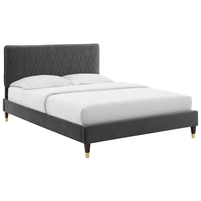 Beds Modway Furniture Phillipa Charcoal MOD-6707-CHA 889654938163 Beds Gold Metal Upholstered Wood Platform Full Queen 