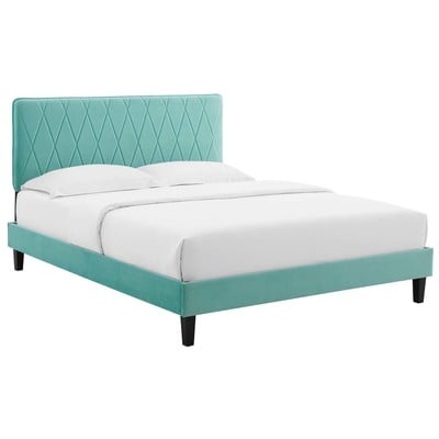 Beds Modway Furniture Phillipa Mint MOD-6708-MIN 889654938057 Beds Black ebony Upholstered Wood Platform Full Queen 
