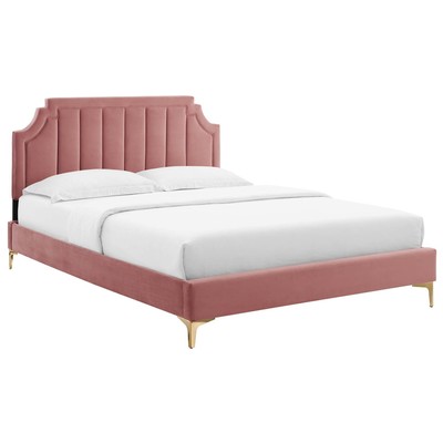 Beds Modway Furniture Sienna Dusty Rose MOD-6712-DUS 889654931331 Beds Gold Metal Upholstered Wood Platform Full Queen 