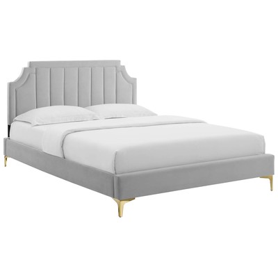 Modway Furniture Beds, Gold,Gray,Grey, Metal,Upholstered,Wood, Platform, Full,Queen, Beds, 889654931324, MOD-6712-LGR