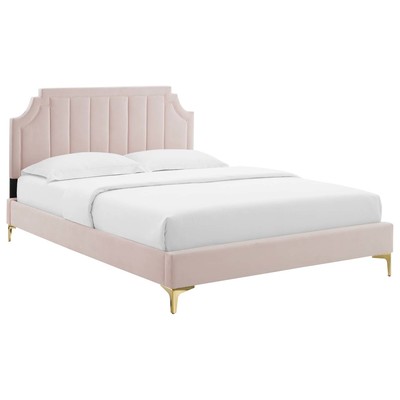 Beds Modway Furniture Sienna Pink MOD-6712-PNK 889654931294 Beds Gold Pink Fuchsia blush Metal Upholstered Wood Platform Full Queen 