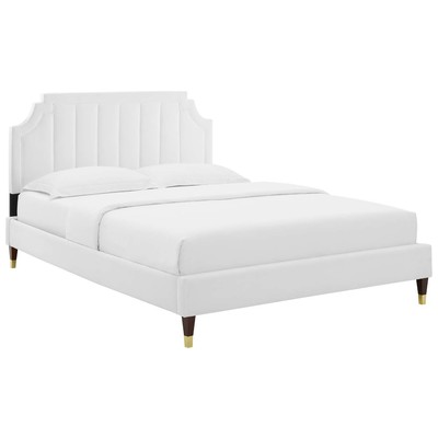 Modway Furniture Beds, Gold,White,snow, Metal,Upholstered,Wood, Platform, Full,Queen, Beds, 889654931195, MOD-6713-WHI