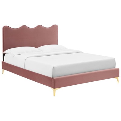Beds Modway Furniture Current Dusty Rose MOD-6730-DUS 889654230571 Beds Gold Metal Upholstered Wood Platform Full 