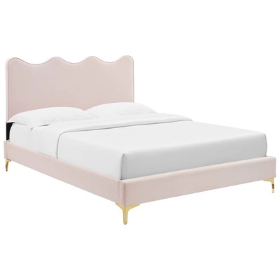 Beds Modway Furniture Current Pink MOD-6730-PNK 889654230618 Beds Gold Pink Fuchsia blush Metal Upholstered Wood Platform Full 