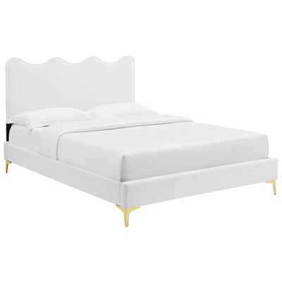 Modway Furniture Beds, Gold,White,snow, Metal,Upholstered,Wood, Platform, Full, Beds, 889654230632, MOD-6730-WHI