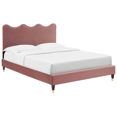 Beds Modway Furniture Current Dusty Rose MOD-6734-DUS 889654230892 Beds Gold Metal Upholstered Wood Platform Queen 