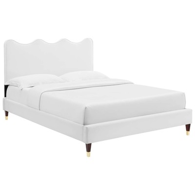 Beds Modway Furniture Current White MOD-6734-WHI 889654230953 Beds Gold White snow Metal Upholstered Wood Platform Queen 
