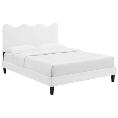 Beds Modway Furniture Current White MOD-6735-WHI 889654231035 Beds Black ebonyWhite snow Upholstered Wood Platform Queen 