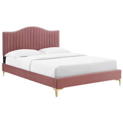 Beds Modway Furniture Juniper Dusty Rose MOD-6739-DUS 889654937999 Beds Gold Metal Upholstered Wood Platform Full Queen 