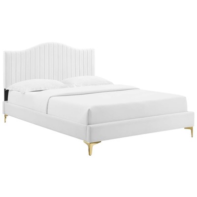 Beds Modway Furniture Juniper White MOD-6739-WHI 889654937968 Beds Gold White snow Metal Upholstered Wood Platform Full Queen 