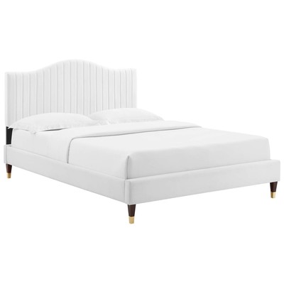 Modway Furniture Beds, Gold,White,snow, Metal,Upholstered,Wood, Platform, Full,Queen, Beds, 889654937616, MOD-6746-WHI