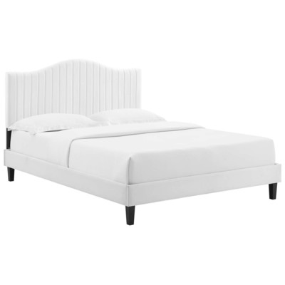 Beds Modway Furniture Juniper White MOD-6747-WHI 889654937562 Beds Black ebonyWhite snow Upholstered Wood Platform Full Queen 