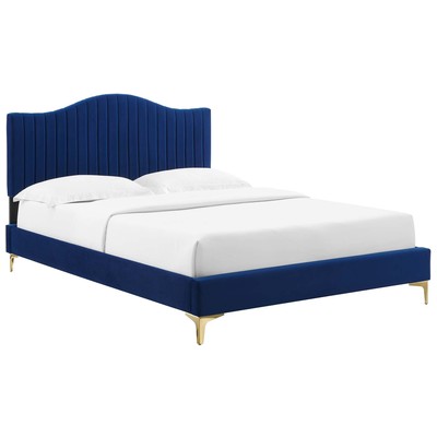 Beds Modway Furniture Juniper Navy MOD-6748-NAV 889654937531 Beds Blue navy teal turquiose indig Metal Upholstered Wood Platform King 