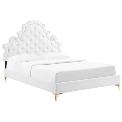 Modway Furniture Beds, Gold,White,snow, Metal,Upholstered,Wood, Platform, Full,Queen, Beds, 889654937333, MOD-6751-WHI