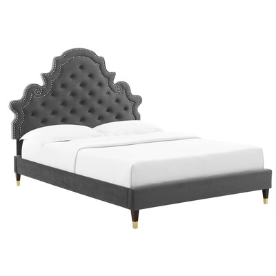 Beds Modway Furniture Gwyneth Charcoal MOD-6752-CHA 889654937326 Beds Gold Metal Upholstered Wood Platform Full Queen 