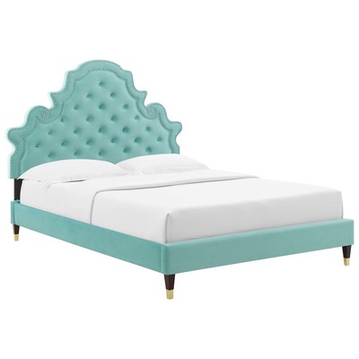 Beds Modway Furniture Gwyneth Mint MOD-6752-MIN 889654937296 Beds Gold Metal Upholstered Wood Platform Full Queen 