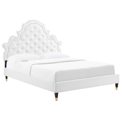 Beds Modway Furniture Gwyneth White MOD-6752-WHI 889654937258 Beds Gold White snow Metal Upholstered Wood Platform Full Queen 