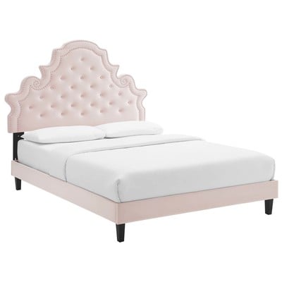 Beds Modway Furniture Gwyneth Pink MOD-6753-PNK 889654937197 Beds Black ebonyPink Fuchsia blush Upholstered Wood Platform Full Queen 
