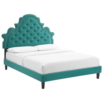 Beds Modway Furniture Gwyneth Teal MOD-6753-TEA 889654937180 Beds Black ebonyBlue navy teal turq Upholstered Wood Platform Full Queen 