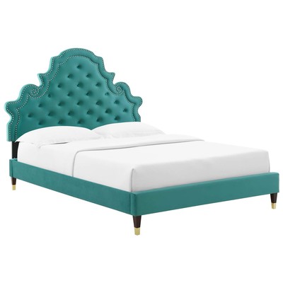Beds Modway Furniture Gwyneth Teal MOD-6755-TEA 889654937029 Beds Blue navy teal turquiose indig Metal Upholstered Wood Platform Twin 