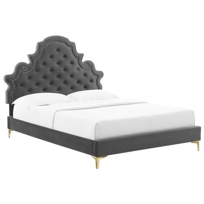 Beds Modway Furniture Gwyneth Charcoal MOD-6757-CHA 889654936923 Beds Gold Metal Upholstered Wood Platform Full Queen 