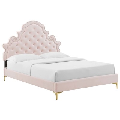 Beds Modway Furniture Gwyneth Pink MOD-6757-PNK 889654936879 Beds Gold Pink Fuchsia blush Metal Upholstered Wood Platform Full Queen 