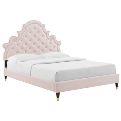Beds Modway Furniture Gwyneth Pink MOD-6758-PNK 889654936794 Beds Gold Pink Fuchsia blush Metal Upholstered Wood Platform Full Queen 