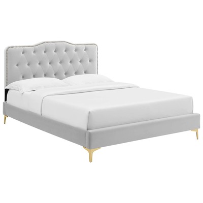 Beds Modway Furniture Amber Light Gray MOD-6775-LGR 889654237082 Beds Gold Gray Grey Metal Upholstered Wood Platform Queen 