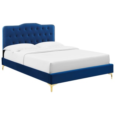 Modway Furniture Beds, Blue,navy,teal,turquiose,indigo,aqua,SeafoamGold,Green,emerald,teal, Metal,Upholstered,Wood, Platform, Queen, Beds, 889654237105, MOD-6775-NAV