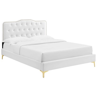 Modway Furniture Beds, Gold,White,snow, Metal,Upholstered,Wood, Platform, Queen, Beds, 889654237136, MOD-6775-WHI