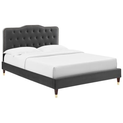 Beds Modway Furniture Amber Charcoal MOD-6776-CHA 889654237143 Beds Gold Upholstered Wood Platform Queen 