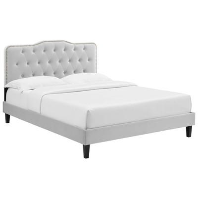 Beds Modway Furniture Amber Light Gray MOD-6777-LGR 889654237242 Beds Black ebonyGray Grey Upholstered Wood Platform Queen 