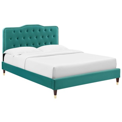 Modway Furniture Beds, Blue,navy,teal,turquiose,indigo,aqua,SeafoamGold,Green,emerald,teal, Metal,Upholstered,Wood, Platform, Twin, Beds, 889654237426, MOD-6779-TEA