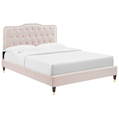 Beds Modway Furniture Amber Pink MOD-6782-PNK 889654237655 Beds Gold Pink Fuchsia blush Metal Upholstered Wood Platform Full 