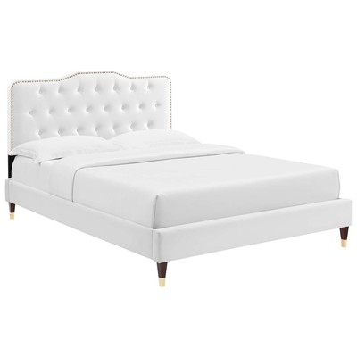 Beds Modway Furniture Amber White MOD-6785-WHI 889654237914 Beds Gold White snow Metal Upholstered Wood Platform King 
