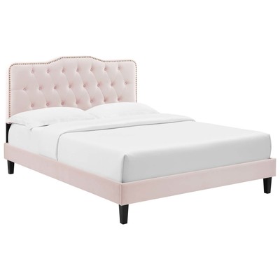 Beds Modway Furniture Amber Pink MOD-6786-PNK 889654237976 Beds Black ebonyPink Fuchsia blush Upholstered Wood Platform King 