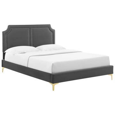Beds Modway Furniture Novi Charcoal MOD-6803-CHA 889654256229 Beds Gold Metal Upholstered Wood Platform Full Queen 