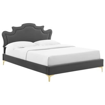 Beds Modway Furniture Neena Charcoal MOD-6805-CHA 889654256304 Beds Gold Metal Upholstered Wood Platform Full Queen 