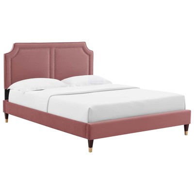 Beds Modway Furniture Novi Dusty Rose MOD-6808-DUS 889654256434 Beds Gold Metal Upholstered Wood Platform Full Queen 