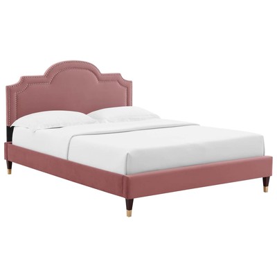 Beds Modway Furniture Aviana Dusty Rose MOD-6809-DUS 889654256472 Beds Gold Metal Wood Platform Full Queen 