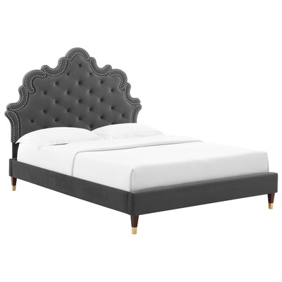 Beds Modway Furniture Sasha Charcoal MOD-6822-CHA 889654256984 Beds Gold Metal Wood Platform Full Queen 
