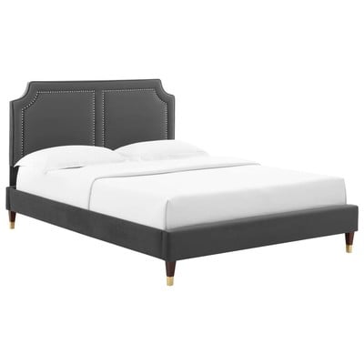 Beds Modway Furniture Novi Charcoal MOD-6823-CHA 889654257028 Beds Gold Metal Upholstered Wood Platform Full Queen 