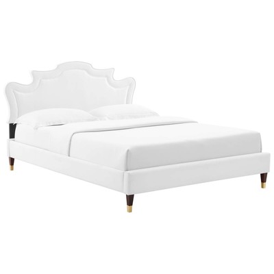 Modway Furniture Beds, Gold,White,snow, Metal,Upholstered,Wood, Platform, Full,Queen, Beds, 889654257134, MOD-6825-WHI