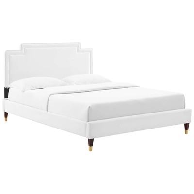 Modway Furniture Beds, Gold,White,snow, Metal,Upholstered,Wood, Platform, Full,Queen, Beds, 889654257172, MOD-6826-WHI