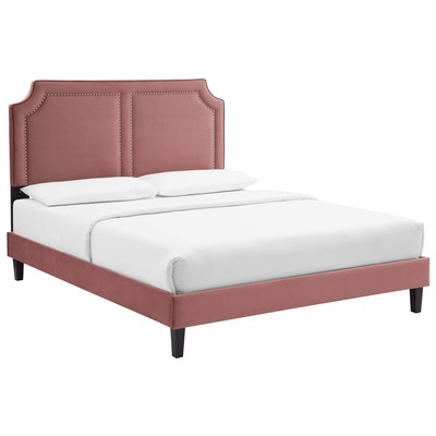 Beds Modway Furniture Novi Dusty Rose MOD-6828-DUS 889654257233 Beds Black ebony Upholstered Wood Platform Full Queen 